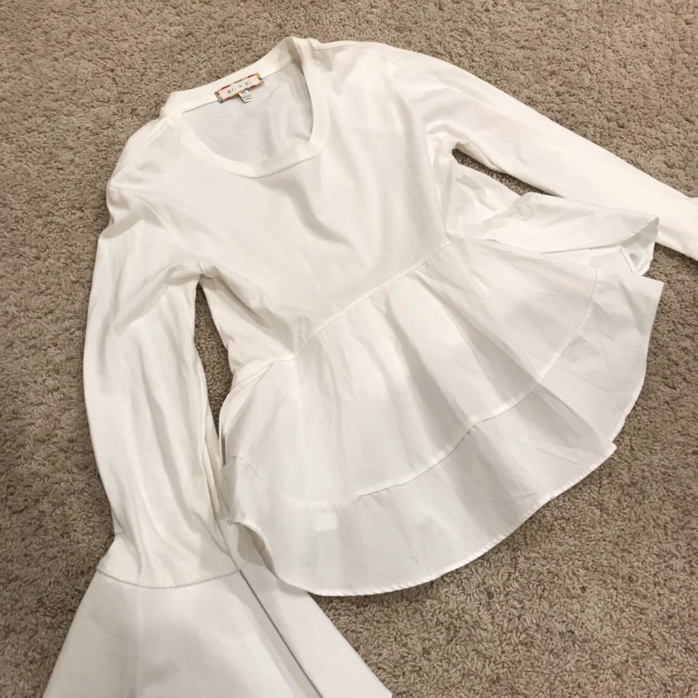 Eri + Ali white peplum long sleeve top